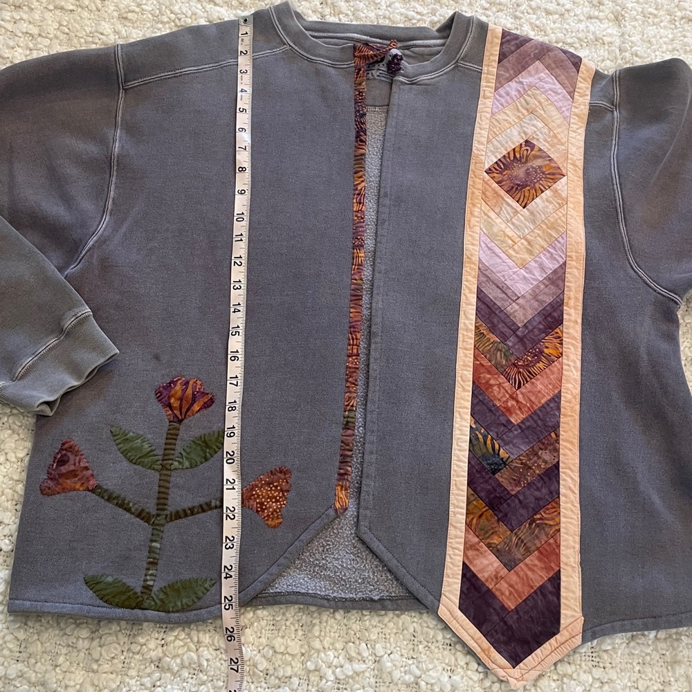 Gray Purple Pigment Dyed Patchwork Sweatshirt Jac… - image 6